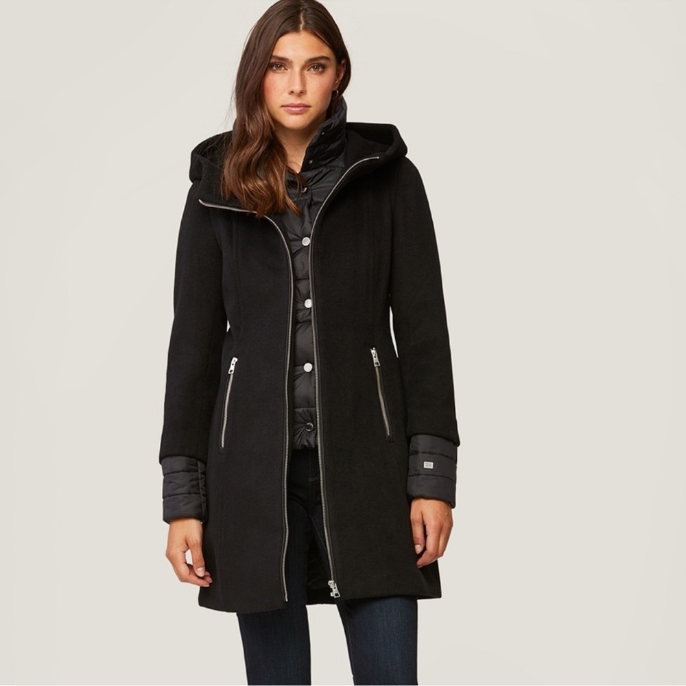 Soia & Kyo Rooney Mixed Media Wool Blend Coat With Quilted Puffy Bib Insert XS